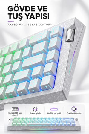 AK680 V3 8000 Hz Manyetik RGB Oyuncu Klavyesi Beyaz Contour Meow Meow