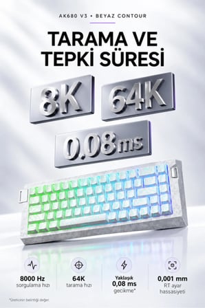 AK680 V3 8000 Hz Manyetik RGB Oyuncu Klavyesi Beyaz Contour Meow Meow