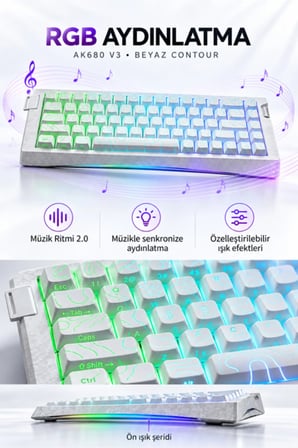 AK680 V3 8000 Hz Manyetik RGB Oyuncu Klavyesi Beyaz Contour Meow Meow