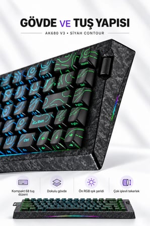 AK680 V3 8000 Hz Manyetik RGB Oyuncu Klavyesi Siyah Contour Meow Meow
