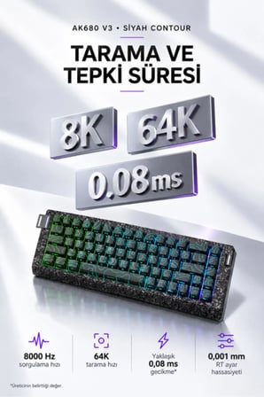 AK680 V3 8000 Hz Manyetik RGB Oyuncu Klavyesi Siyah Contour Meow Meow