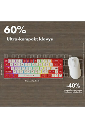 Ajazz Ak680 65% Kablolu Hotswap Mekanik Klavye, 68 Tuşlu Anti-ghosting Kırmızı Beyaz, Blue Switch