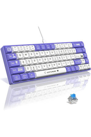 Ajazz Ak680 65% Kablolu Hotswap Mekanik Oyun Klavyesi, 68 Tuşlu Anti-ghosting Mor Beyaz, Blue Switch