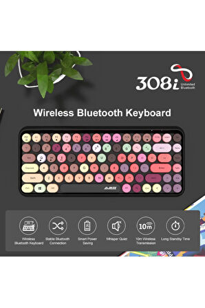 Bluetooth Klavye 84 Tuşlu Kablosuz Bluetooth Estetik Klavye Sevimli Retro Yuvarlak AJ308i