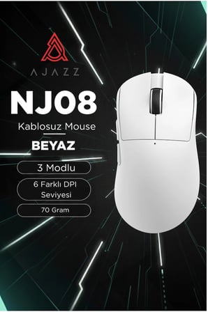 NJ08 Ergonomik Kablosuz Ofis/Oyuncu Mouse-3 Modlu Kullanım-6 Seviye DPI-70 Gram