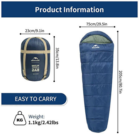 Naturehike MJ600 Mumya Tipi Pamuklu Uyku Tulumu NAVY BLUE
