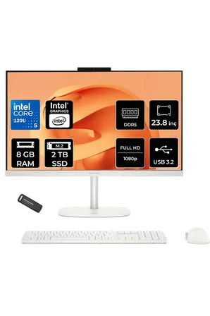 OmniStudio 24 Core 5 120U 8GB RAM 2TB SSD 23.8" FHD 75Hz FreeDos Beyaz All in One Bilgisayar + Per4 USB Bellek