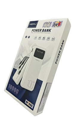 HEPU 10.000 Mah Prime Dijital Göstergeli Dahili Çoklu Kablolu Powerbank,siyah,taşınabilir Şarj Cihazı