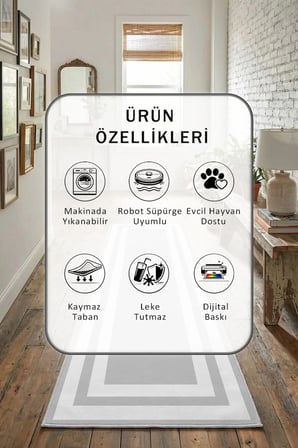 Black Punto Acık Gri Byz Tek Salon Mutfak Yatak Odası Dijital Baskı Yolluk Halı Gri