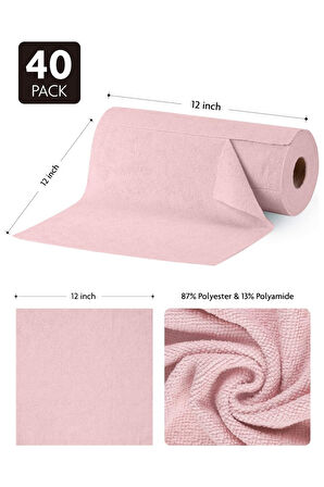 Çok Amaçlı Rulo Mikrofiber Temizlik Bezi 30x30 40 Yapraklı Pembe