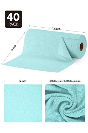 Çok Amaçlı Rulo Mikrofiber Temizlik Bezi 30x30 40 Yapraklı Mavi