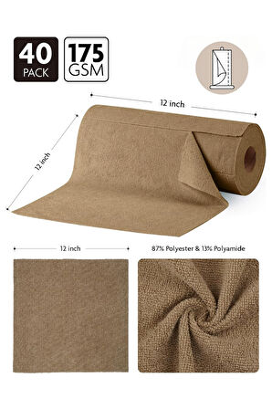 Çok Amaçlı Rulo Mikrofiber Temizlik Bezi 30x30 40 Yapraklı Kahverengi