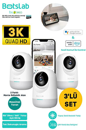 +360 Botslab 2C Pro Smart Camera SET - 3K / Tek Tuşla Sesli Arama / 360 Akıllı Güvenlik Kamerası - C222