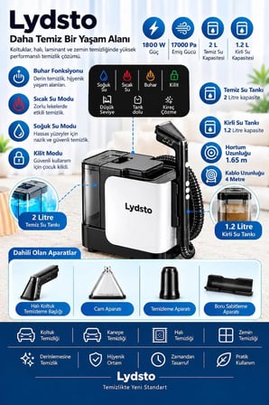C990 Akıllı Ses Modlu 1800W 17000 Pa Sıcak Su Ve Buharlı Halı Koltuk Yıkama Leke Çıkarma Makinesi