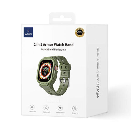 Apple Watch 7 45mm Wiwu Wi-WB014 Armor Serisi 2in1 Sert PC Kasa Koruyuculu Silikon Kordon