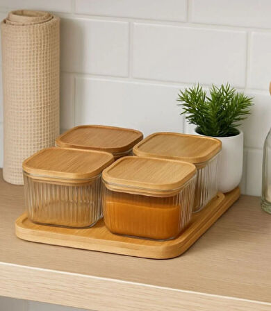 Miraç Bambu Vakumlu Kapaklı 4 lü Kahvaltılık ve Çerezlik MRC-135