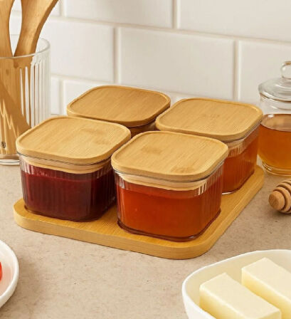 Miraç Bambu Vakumlu Kapaklı 4 lü Kahvaltılık ve Çerezlik MRC-135