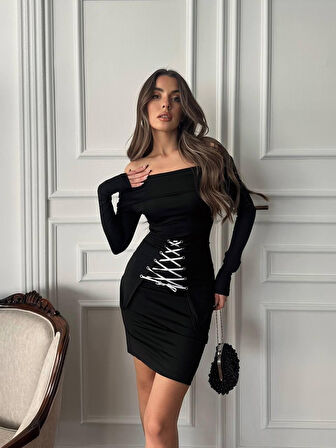Bağcık Detaylı Straplez Elbise