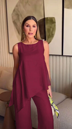 Asimetrik Bluz & Pantolon İkili Takım