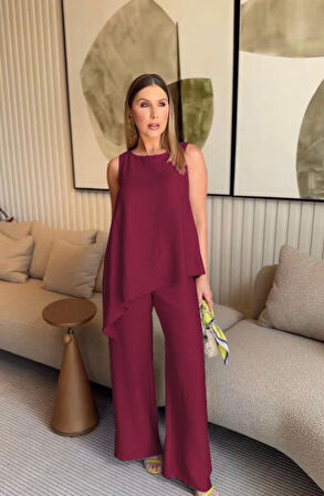 Asimetrik Bluz & Pantolon İkili Takım