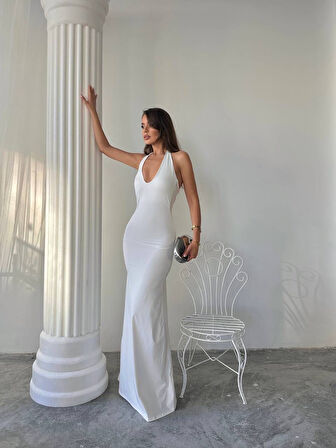 Maxi halter elbise