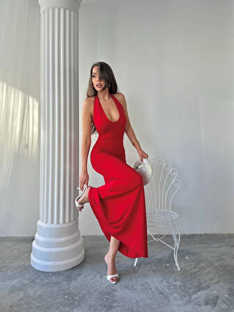 Maxi halter elbise