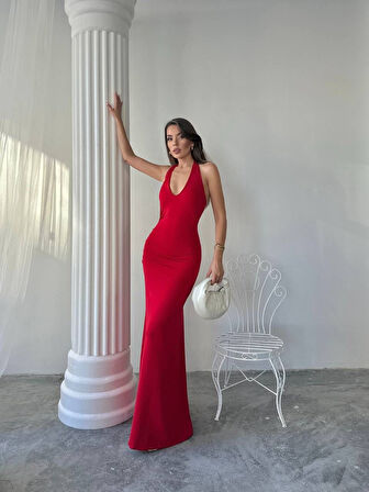 Maxi halter elbise