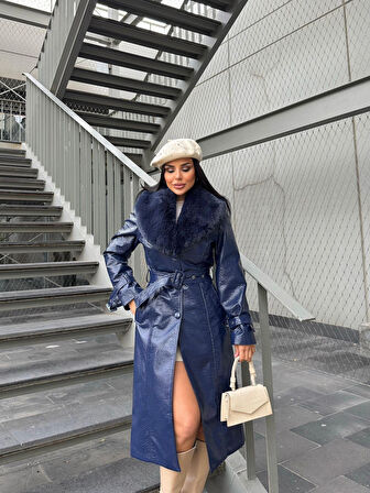 Kürk Detaylı Suni Deri Kaban