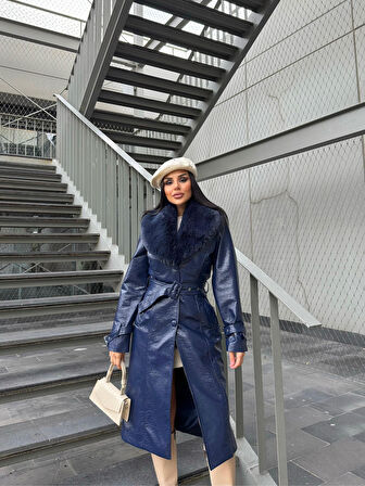 Kürk Detaylı Suni Deri Kaban