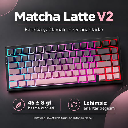 MCHOSE G75 Pro Black Pink %75 Matcha Latte Switch V2 Hotswap RGB Kablosuz İngilizce Mekanik Gaming Klavye (MC-G75-16)