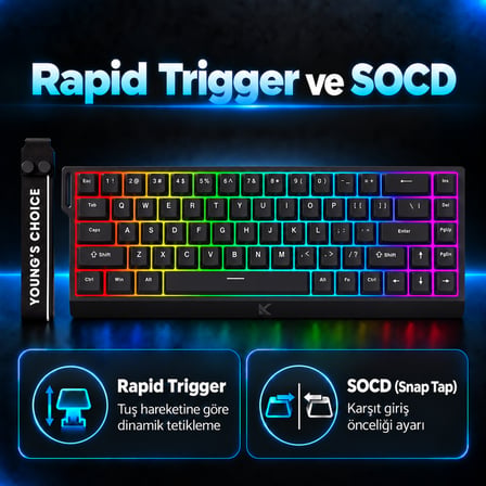 MCHOSE Ace68 E-sport Black %65 Hall Effect Uranus Manyetik Switch RGB Hotswap Mekanik Gaming Klavye (MC-Ace68-5)