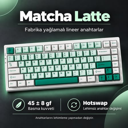 MCHOSE G75 Pro Green %75 Matcha Latte Switch Hotswap RGB Kablosuz İngilizce Mekanik Gaming Klavye (G75-9A)