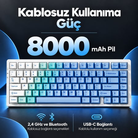 MCHOSE G75 Pro Arctic Snow %75 Matcha Latte Switch V2 Hotswap RGB Kablosuz İngilizce Mekanik Gaming Klavye (G75-12A)