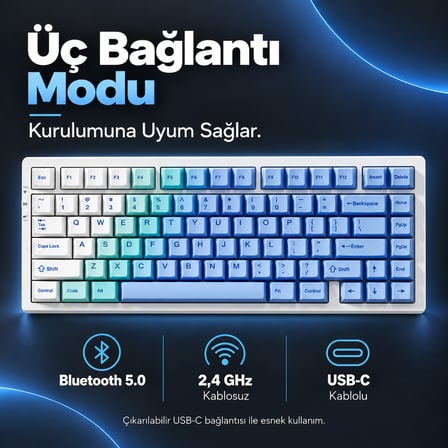 MCHOSE G75 Pro Arctic Snow %75 Matcha Latte Switch V2 Hotswap RGB Kablosuz İngilizce Mekanik Gaming Klavye (G75-12A)