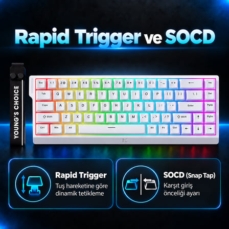 MCHOSE Ace68 E-sport White %65 Hall Effect Uranus Manyetik Switch RGB Hotswap Mekanik Gaming Klavye (MC-Ace68-14)