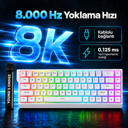 MCHOSE Ace68 E-sport White %65 Hall Effect Uranus Manyetik Switch RGB Hotswap Mekanik Gaming Klavye (MC-Ace68-14)