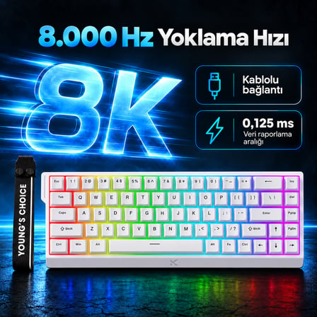 MCHOSE Ace68 E-sport White %65 Hall Effect Ice Blue Manyetik Switch RGB Hotswap Mekanik Gaming Klavye (MC-Ace68-15)