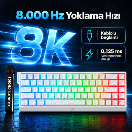 MCHOSE Ace68 E-sport White Topographic %65 Hall Effect Uranus Manyetik Switch eSports RGB Hotswap Mekanik Gaming Klavye (MC-Ace68-16)
