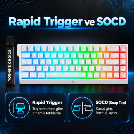 MCHOSE Ace68 E-sport White Topographic %65 Hall Effect Uranus Manyetik Switch eSports RGB Hotswap Mekanik Gaming Klavye (MC-Ace68-16)