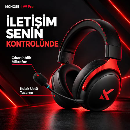 MCHOSE V9 Pro Black Red 7.1 Surround Kablosuz Gaming Kulaklık (HW-V9-4)