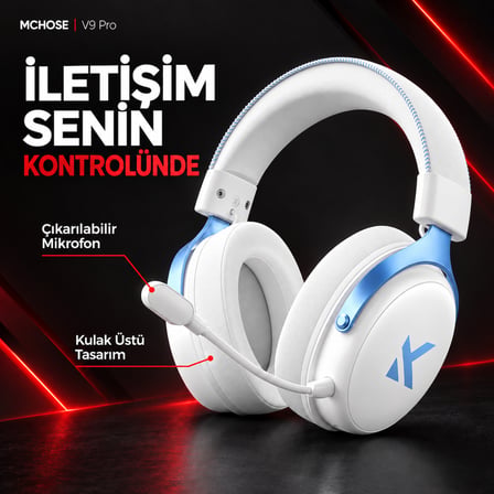 MCHOSE V9 Pro Sky White 7.1 Surround Kablosuz Gaming Kulaklık (HW-V9-3)