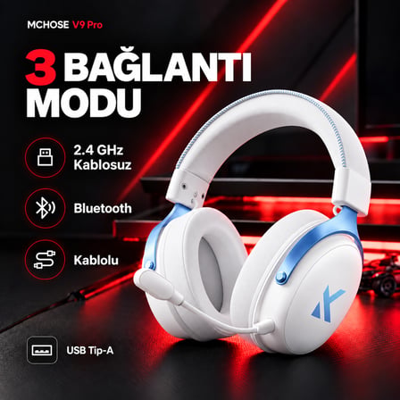 MCHOSE V9 Pro Sky White 7.1 Surround Kablosuz Gaming Kulaklık (HW-V9-3)