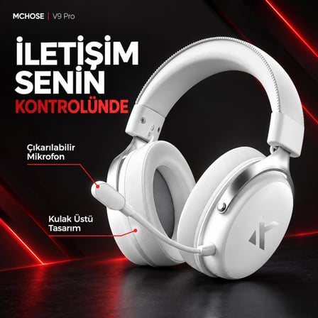 MCHOSE V9 Pro Icy White 7.1 Surround Kablosuz Gaming Kulaklık (MC-V9-5)