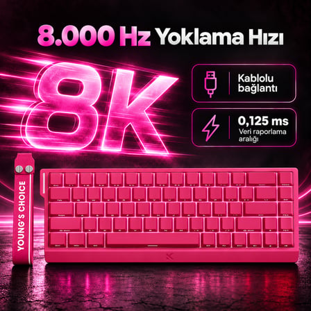 MCHOSE Ace68 E-sport Rose Red %65 Hall Effect Uranus Manyetik Switch eSports RGB Hotswap Mekanik Gaming Klavye (MC-Ace68-24)