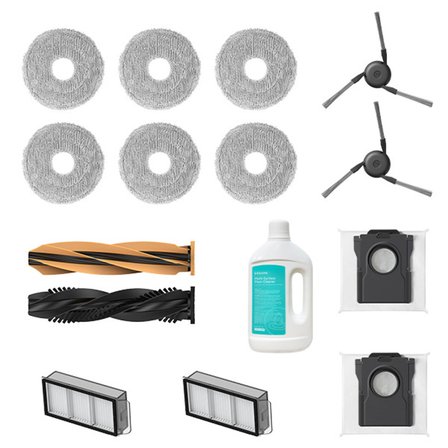 Dreame Robot Süpürge Aksesuar Seti 1 x Ana Fırça (TroboWave™ Dolanma Önleyici İkili Fırça) + 2 x Yan Fırça  + 2 x Toz Torbası  + 2 x Toz Kutusu Filtresi  + 3 x Paspas Pedleri (6 adet)  + 1  x Temizlik Solüsyonu 1000ml  içerir