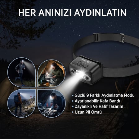 Philips SFL3153 5W LED 220 Lümen Hareket Sensörlü Çift Butonlu Acil Durum Çakarlı Şarjlı Hafif Kamp ve Kafa Lambası