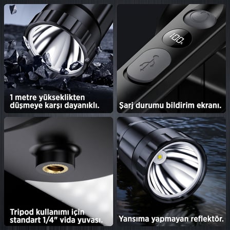 Philips SFL3101S 10W 1000 Lümen Çift Aydınlatmalı 4 Modlu Tripod Uyumlu Omuz Askılı Projektör LED El Feneri