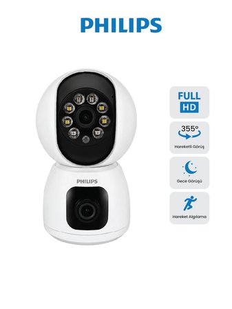 PHILIPS TAI3320 Full HD Akıllı Wi-Fi Güvenlik Kamerası | Hareket Algılama | Gece Görüşü | Çift Yönlü Ses | Mobil Uygulama Destekli