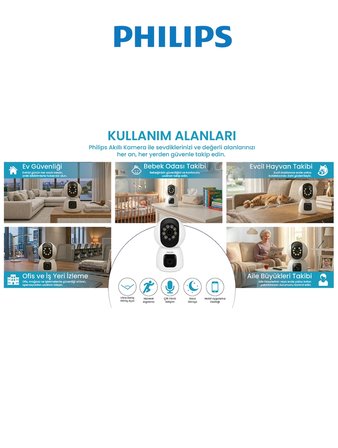 PHILIPS TAI3320 Full HD Akıllı Wi-Fi Güvenlik Kamerası | Hareket Algılama | Gece Görüşü | Çift Yönlü Ses | Mobil Uygulama Destekli