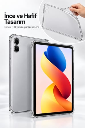 Xiaomi Redmi Pad 2 Pro 12.1 İnç 2026 Şeffaf Antişok Tablet Kılıfı – Darbe Emici Köşe Korumalı Esnek Silikon Kılıf